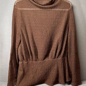 Zara Brown Turtleneck Sweater with Ribbed‎ Knit